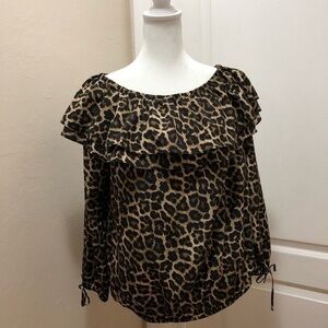 Michael Kors On or Off Shoulders Ruffled Leopard Print Blouse, Long Sleeves